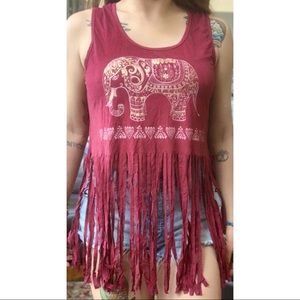 ItGirl bohemian suede elephant graphic fringe tank